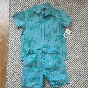 Andy & Evan Aqua Palms Shirt and Shorts Set